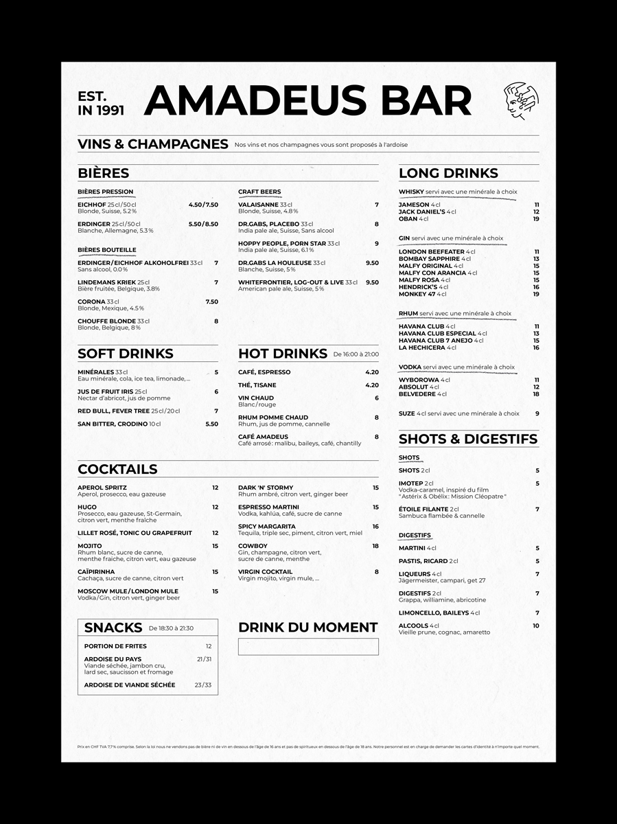 Carte de l'Amadeus Bar, réalisé par Calea