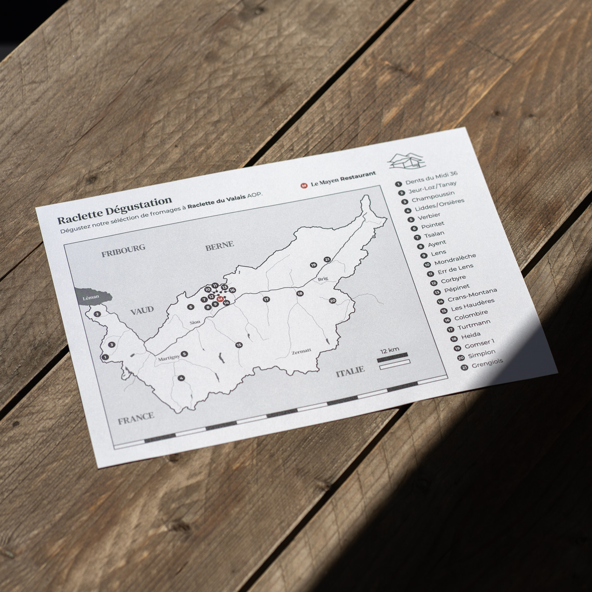 Carte de dégustation de Raclette pour Le Mayen Restaurant, réalisé par Calea