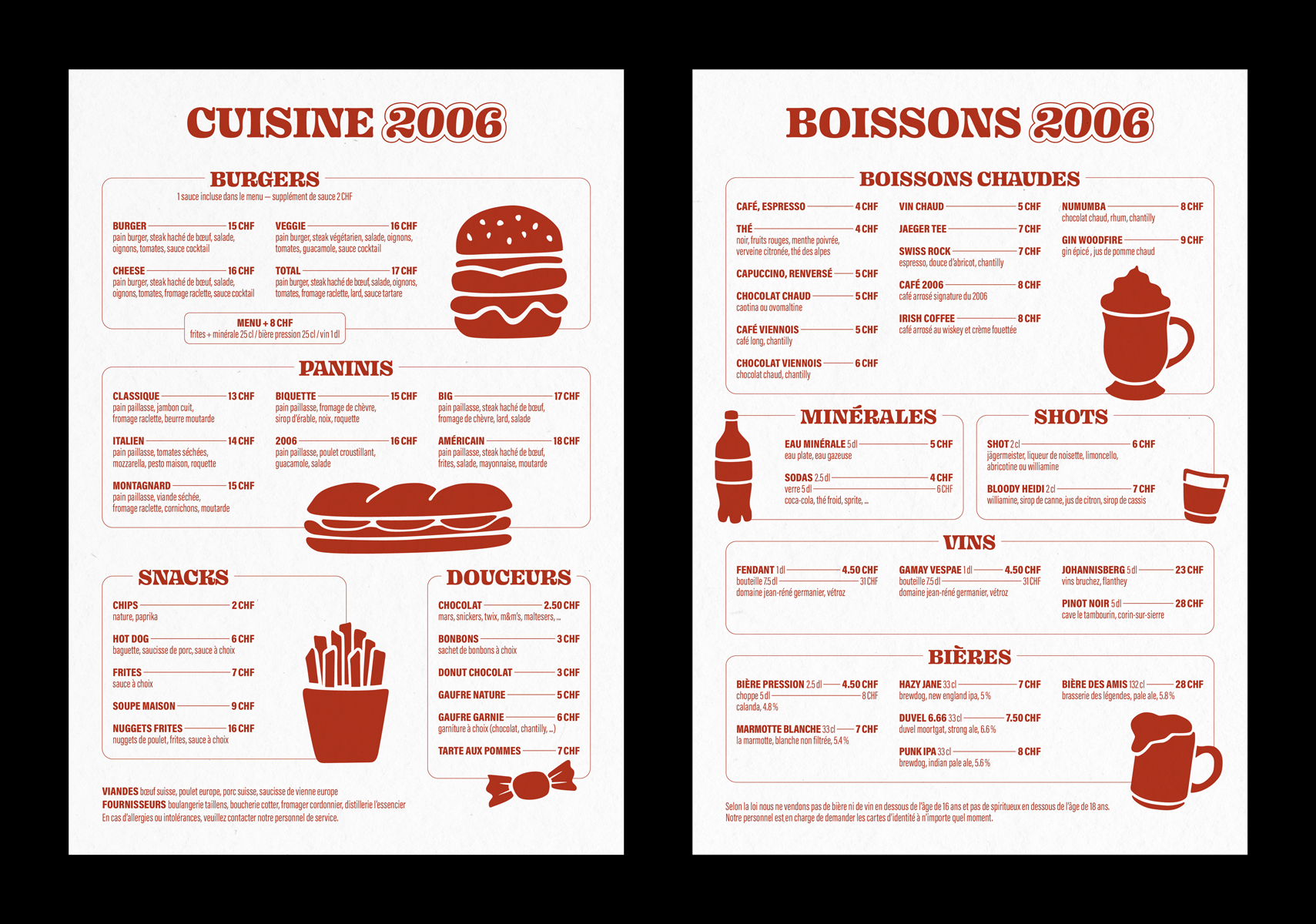 Carte des mets et des boissons pour le 2006, réalisé par Calea